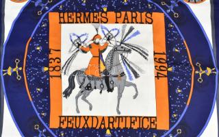 Hermes Paris lovas mintás kendő, szép állapotban, 85x85 cm