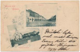 1899 (Vorläufer) Beszterce, Bistritz, Bistrita; Holzgasse, Rumänische Kirche / utca, román templom / street, Romanian church. M. Binder Art Nouveau, floral