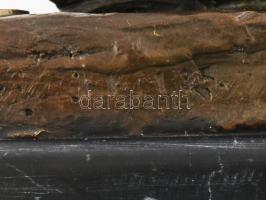 Auguste Cain (1821-1894) szobra alapján készült bronz kutya szobor, márvány talapzaton, jelzéssel és...