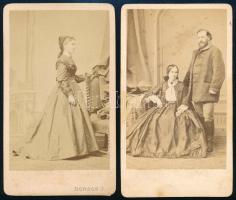 1860 Házaspár és úri hölgy portréja, 2 db keményhátú fotó Borsos József pesti műterméből, 10,5×6 cm