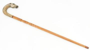 Faragott lófejes fa sétabot, hibátlan, h: 100 cm