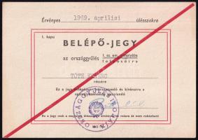 1969 Belépőjegy az országgyűlés I. sz. em. páholyába