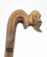 Faragott férfi alakos fa sétabot, jelzés nélkül, hibátlan, m: 95 cm