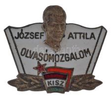 ~1960-1970. &quot;József Attila Olvasó Mozgalom - KISZ&quot; ezüstözött, műgyantás fém jelvény (20x23mm) T:AU