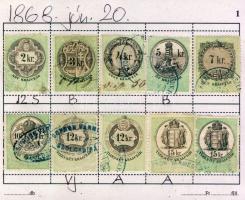 1868-tól 160db magyar okmánybélyeg cserefüzetben, kiadások szerint feldolgozva