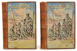 Tasso, Torquato: A megszabadított Jeruzsálem. I-II. köt. Ford.: Jánosi Gusztáv. Bp., 1893, Szent-István-Társulat,(Franklin-ny.), 1 t. +XXV+7+326 p.;331 p. Kiadói aranyozott, festett, illusztrált egészvászon-kötés, Gottermayer-kötés, aranyozott lapélekkel, kopott, foltos borítóval, néhány kissé foltos lappal, foxing foltos címképpel.