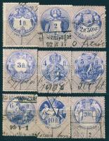 1891 ápr. 1 Az okmánybélyeg sor 9db klf Ft-s értéke stecklapon