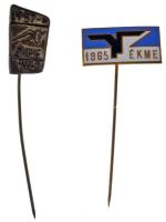 1962. ÉKME (Építőipari és Közlekedési Műszaki Egyetem) 1957-1962 ezüstözött bronz kitűző (16x9mm) + 1965. ÉKME (Építőipari és Közlekedési Műszaki Egyetem) műgyantás fém kitűző (10x19mm) T:AU az egyiken kopott ezüstözés