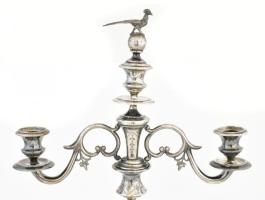 Fácános ezüst (Ag) gyertyatartó. Jelzett, dianás jelzéssel, mesterjeggyel. Két részes. Össz: 575 g 4...