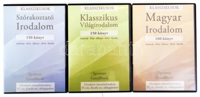 E-köny klasszikusokkal 3 lemezre felosztva. Magyar Irodalom (100 könyv), Világirodalom (150 könyv), ...