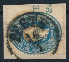 15kr kivágáson "PESTH" + kék cégbélyegzés, 15kr on cutting "PESTH" + blue business postmark