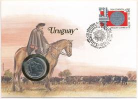 Uruguay 1980. 1P Cu-Ni felbélyegzett borítékban, bélyegzéssel, német nyelvű leírással T:UNC  Uruguay 1980. 1 Nuevo Peso Cu-Ni in envelope with stamp, cancellation, and a prospectus in german C:UNC