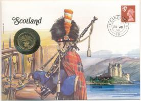 Nagy-Britannia 1989. 1P &quot;Skócia&quot; felbélyegzett borítékban, bélyegzéssel, német nyelvű leírással T:UNC Great Britain 1989. 1 Pound in &quot;Scotland&quot; envelope with stamp and cancellation, with German description C:UNC