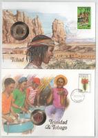 5db-os érmés boríték tétel, mind különféle és német nyelvű tájékoztatóval, benne: Tunézia, Ciprus, T...