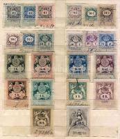 1898 okt. 15 II vj. az okmánybélyeg sor 22db klf értéke berakólapon