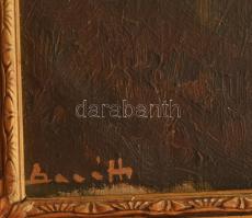 Baráth jelzéssel: Falusi táj Olaj, farost. Sérült blondel keretben. Jelzett. 40x30 cm