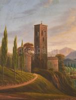 Jelzés nélkül: Toszkán táj. Olaj, rézlemez. Apró sérüléssel. Keretben 35x45 cm