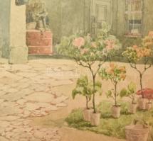 August Stefan Kronstein (1850-1921): Bérház udvar. Akvarell, papír. Üvegezett, kissé sérült keretben...