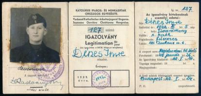 1942 K.I.O.E. (Katolikus Iparos- és Munkásifjak Országos Egyesülete) fényképes tagsági igazolvány