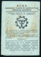 1942 K.I.O.E. (Katolikus Iparos- és Munkásifjak Országos Egyesülete) fényképes tagsági igazolvány