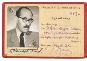 1953 Egészségügyi Minisztérium fényképes igazolvány Dr. Részegh József részére