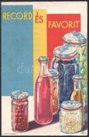 1940 Record és Favorit befőttes, ízes és paradicsomost üvegek árlista