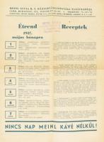 1937 Meinl Gyula Rt. Háztartásgazdasági Tanácsadója, étrend 1937. május hónapra, receptek, gyakorlati tanácsok.