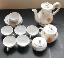 Herendi porcelán kávéskészlet kiöntővel, cukortartóval, alátétekkel és poharakkal (melyből egyik füle sérült) és egy ismeretlen jelzésű cukortartóval