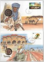 5db-os érmés boríték tétel, mind különféle és német nyelvű tájékoztatóval, benne: Tahiti, Libéria, Z...