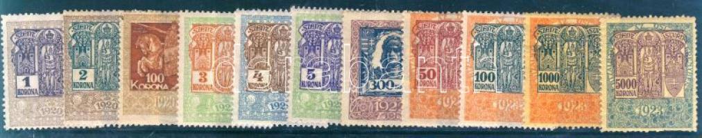 1921-1923 okmánybélyeg kiadás 11db klf értéke postatisztán eredeti gumizással