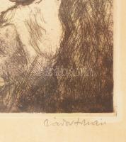 Zádor István (1882-1963): Déli pihenő. Rézkarc, papír, jelzett. Üvegezett keretben. 21y39 cm