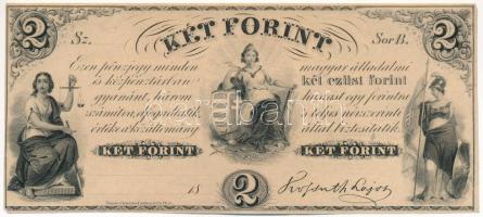 ~1852-1860. 2Ft "Kossuth bankó", "B" sorozat, kitöltetlen T:AU Hungary ~1852-1860. 2 Forint "B" without date and serial number C:AU Adamo G123