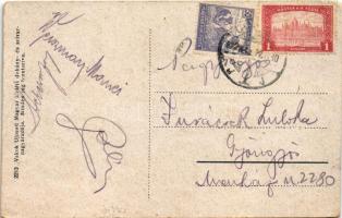 1922 Budapest IV. Újpest, Kereskedelmi Bank, Árpád és István út sarok, villamos, üzletek (fa)