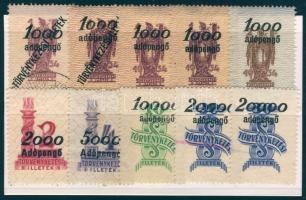 1946 Adópengő felülnyomott törvénykezési illetékbélyegek, 10db, 7 féle