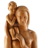 Csorvássy István (1912-1986): Anya gyermekével. Faragott fa, jelzéssel, kis kopással, m: 67 cm