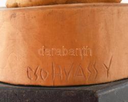 Csorvássy István (1912-1986): Anya gyermekével. Faragott fa, jelzéssel, kis kopással, m: 67 cm