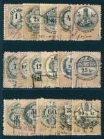 1881 I vj. az okmánybélyeg sor 16db klf krajcáros értéke stecklapon