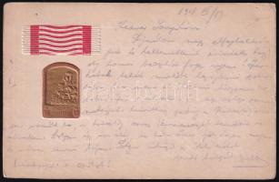 1918 Tábori postai levelezőlap, k.u.k. Div. San. Kol. Nr. 41., stilizált Isonzo-hadsereg jelvény és ...