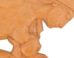 Csorvássy István (1912-1986): Szoptató rab anya. Faragott fa, akasztható, kopással, 58x40 cm