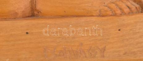 Csorvássy István (1912-1986): Szoptató rab anya. Faragott fa, akasztható, kopással, 58x40 cm