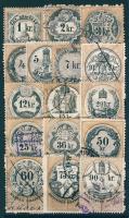 1880 jan. 1 az okmánybélyeg sor 16db klf krajcáros értéke stecklapon