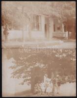 1912 Ibafa, családi ház és társaság, 2 db fotólap, megírva és postázva, 14x9 cm