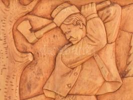 Csorvássy István (1912-1986): Tél Székelyföldön. Faragott fa falikép. Jelzéssel, kopással, 50x35 cm