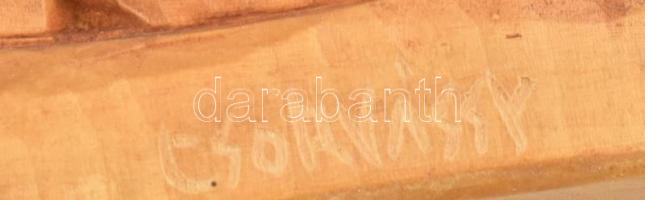 Csorvássy István (1912-1986): Tél Székelyföldön. Faragott fa falikép. Jelzéssel, kopással, 50x35 cm