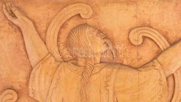 Csorvássy István (1912-1986): Imádkozó székely. Faragott fa falikép. Jelzéssel, kopással, 44x33 cm