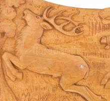 Csorvássy István (1912-1986): Csodaszarvas üldözése. Faragott fa falikép. Jelzéssel, kopással, 72x21...