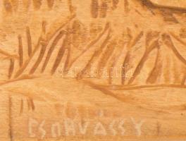 Csorvássy István (1912-1986): Csodaszarvas üldözése. Faragott fa falikép. Jelzéssel, kopással, 72x21...