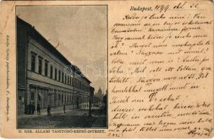 1899 (Vorläufer) Budapest II. Ker. Állami Tanítónőképző intézet. Öt pacsirta utca 43 (ma Csalogány utca). Károlyi György kiadása (EB)