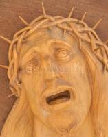 Csorvássy István (1912-1986): Jézus fej. Faragott fa falikép. Jelzéssel, kopással, 42x42 cm