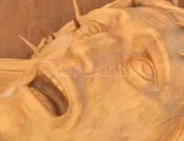 Csorvássy István (1912-1986): Jézus fej. Faragott fa falikép. Jelzéssel, kopással, 42x42 cm